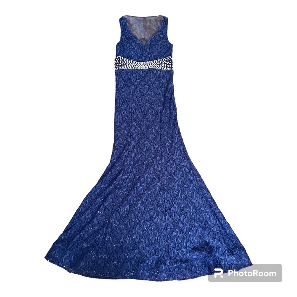 My Michelle 3 Navy Embellished Lace Long Prom Mermaid Dress
